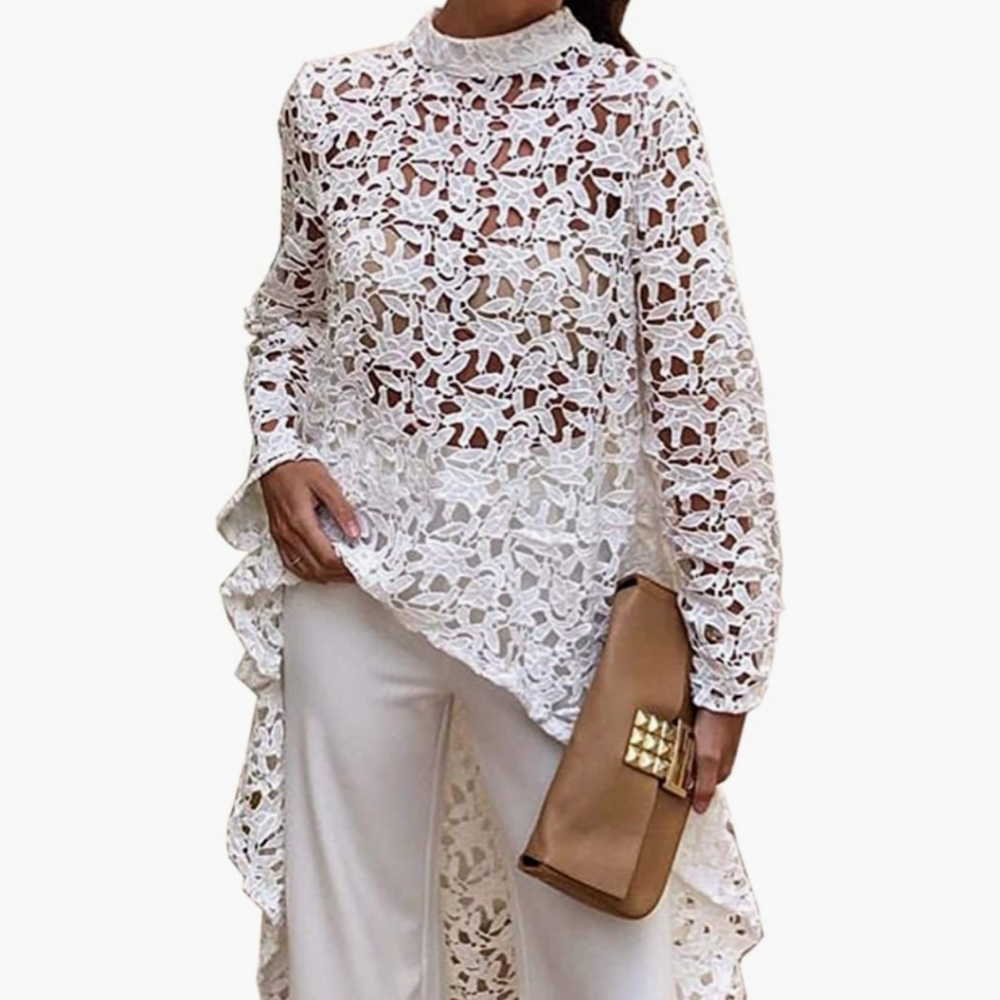 Super chic, fashion forward, lace, hi-low top, NEW